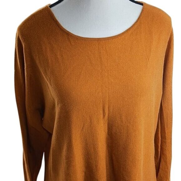 Michael Kors Womens M Mustard Yellow Long Sleeve Scoop Neck Pullover Sweater - Picture 3 of 7